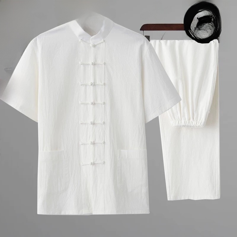Ethnic Wear Men'S Fashion - Летний хлопково-льняной молодежный ханьфу с коротким
